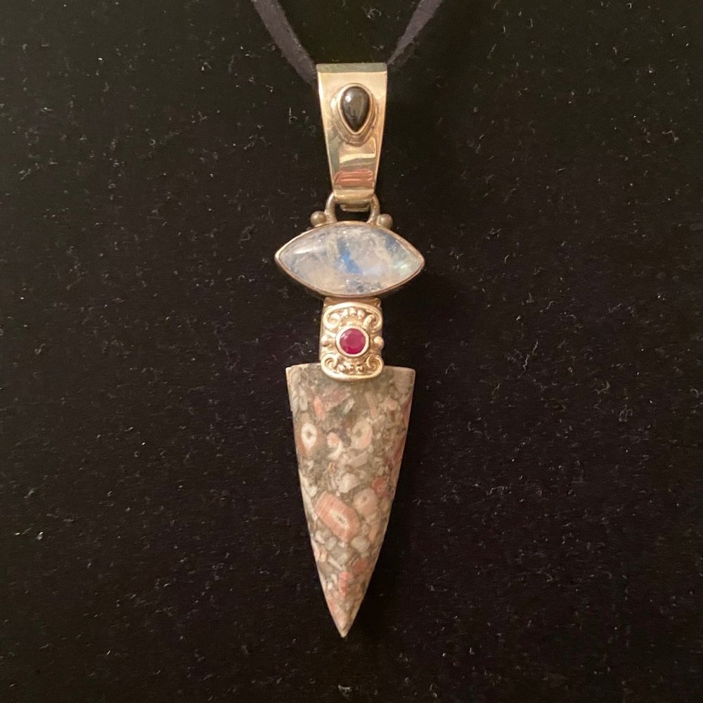 Vintage Sajen Orbicular Jasper & Multigem Pendant